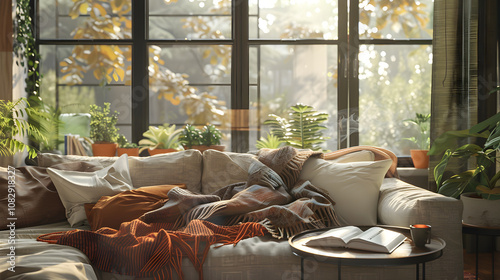 Tranquil Afternoon: Serene Living Room with Relaxing Napper, Comforting Ambiance, and Natural Light photo