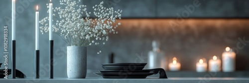 Elegant table setting with candles and flowers in a cozy dining area during t...
