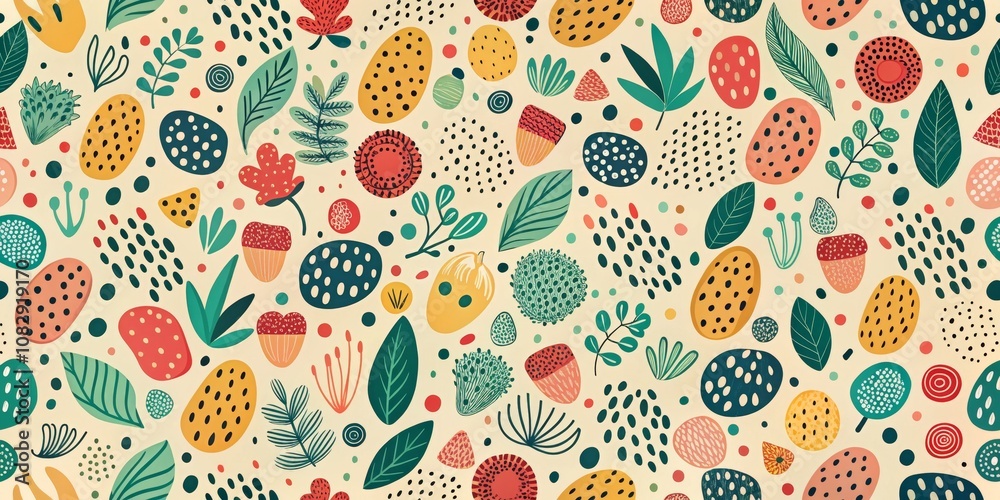 Abstract Floral Pattern with Dots and Leaves, vector, illustration , pattern design Abstract Floral Pattern with Dots and Leaves, vector, illustration , pattern design