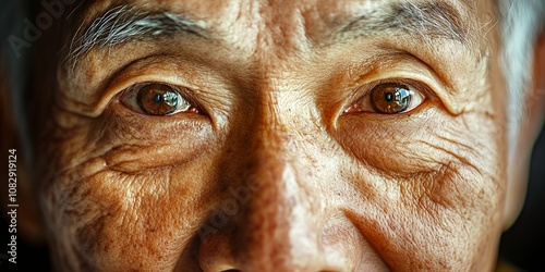 An Elderly Man's Expressive Gaze Reveals a Lifetime of Experiences With Deep Wrinkles and Wise, Brown Eyes Showcasing a Rich History