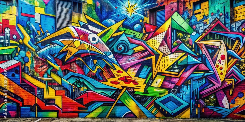 custom made wallpaper toronto digitalAbstract Geometric Graffiti Wall Art Vibrant Colors and Shapes, Street Art, Urban Design