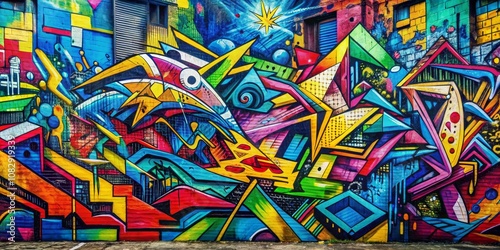 Wallpaper Mural Abstract Geometric Graffiti Wall Art Vibrant Colors and Shapes, Street Art, Urban Design Torontodigital.ca