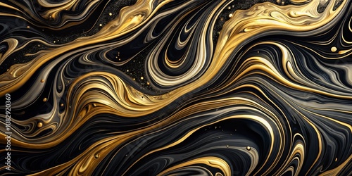 Abstract Swirling Black and Gold Liquid, Art ,Abstract