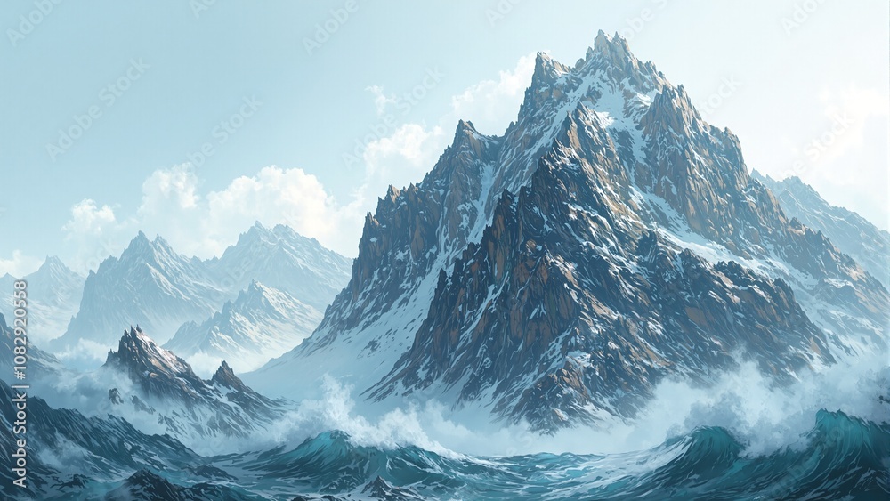 Fototapeta premium Mountain peak towering above turbulent winds embodying unwavering strength