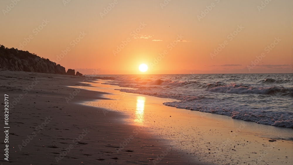 Fototapeta premium Tranquil beach at sunrise symbolizing new beginnings
