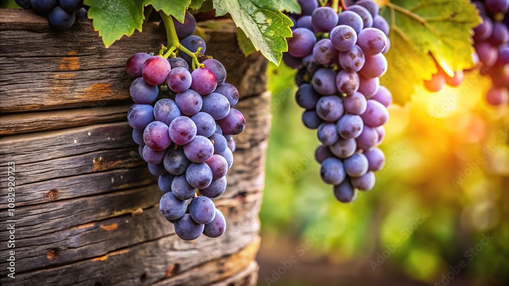 A cluster of amethyst-hued grapes hang from a rustic wooden vine, heavy with dew and dripping with sweetness, water droplets, purple, amethyst, juicy texture, vine A cluster of amethyst-hued grapes hang from a rustic wooden vine, heavy with dew and dripping with sweetness, water droplets, purple, amethyst, juicy texture, vine