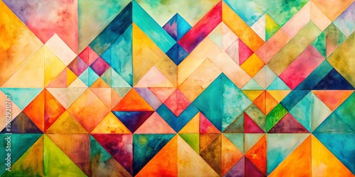 Abstract Watercolor Geometric Pattern Colorful Triangles, abstract art, watercolor painting