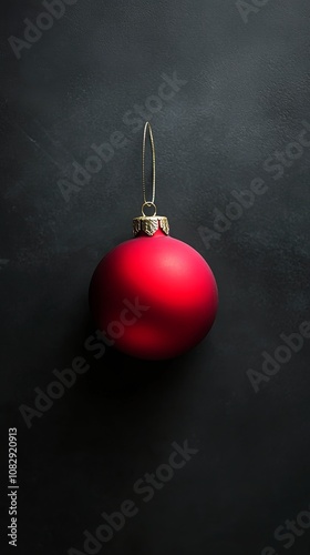 A shiny red Christmas ornament hanging against a dark backdrop during the hol...