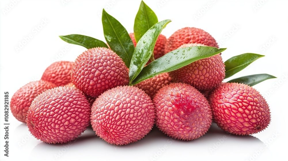 Asian fruit lychee heap isolated, Freshly picked Litchi fruits with green wet leaves Asian fruit lychee heap isolated, Freshly picked Litchi fruits with green wet leaves
