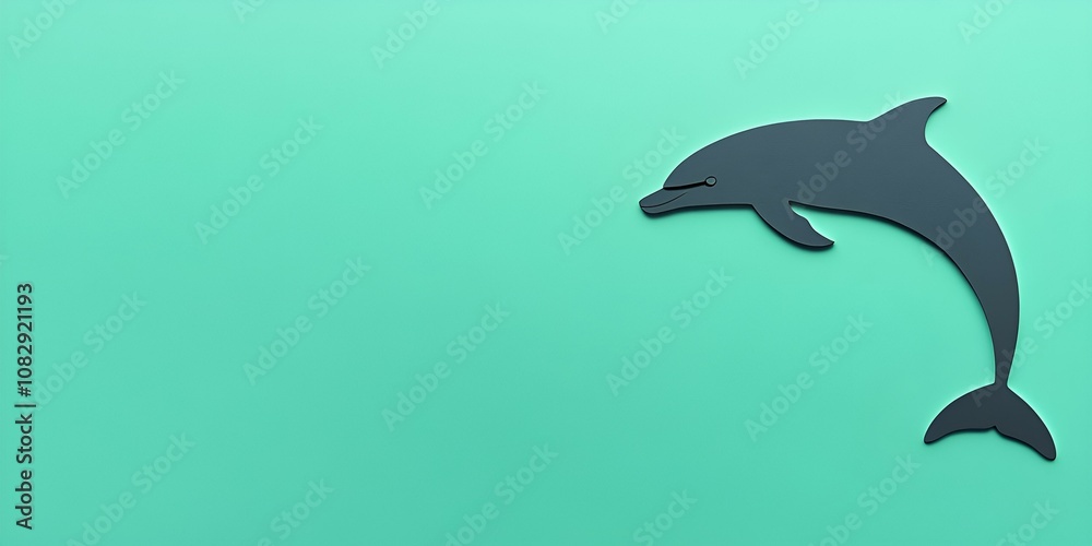 Fototapeta premium A captivating 3D rendering of a dolphin icon positioned on the right side against a lush green background with ample space for text.