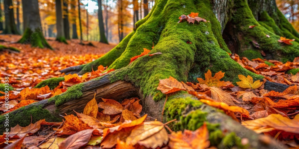 Autumn Forest Floor Moss Covered Tree Roots with Fallen Leaves, nature, autumn Autumn Forest Floor Moss Covered Tree Roots with Fallen Leaves, nature, autumn