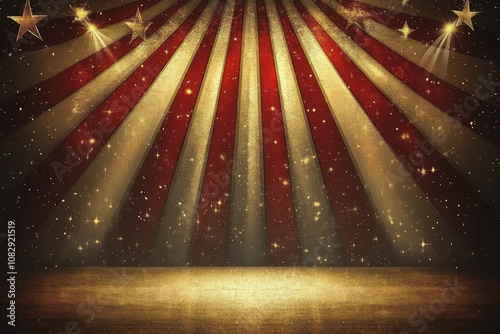 Bright lights shine down on a traditional circus tent under a starry night sky