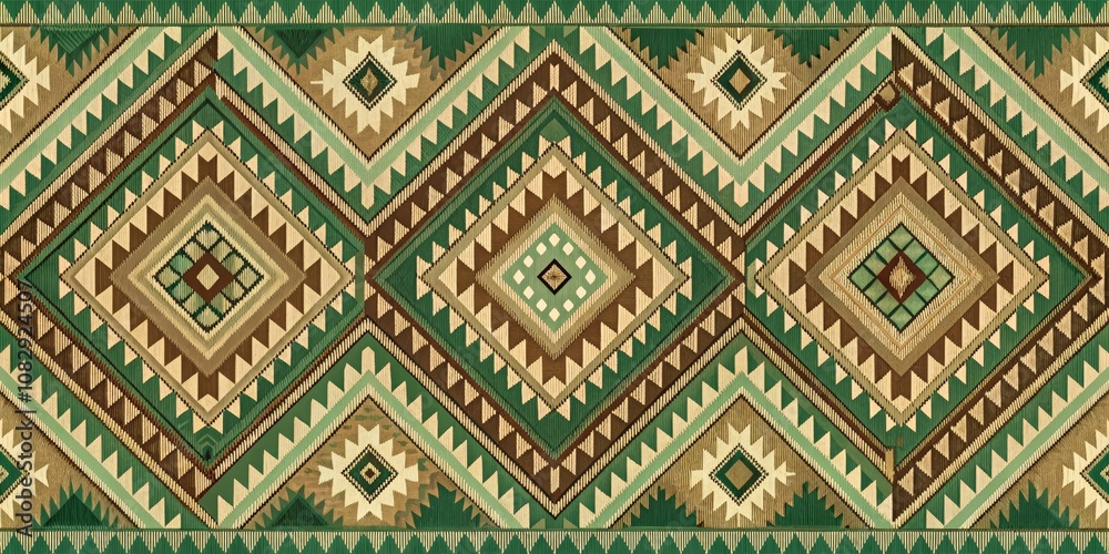 Geometric Green and Tan Abstract Pattern with Diamond Shapes, Abstract Art, Geometric Art, Pattern, Design