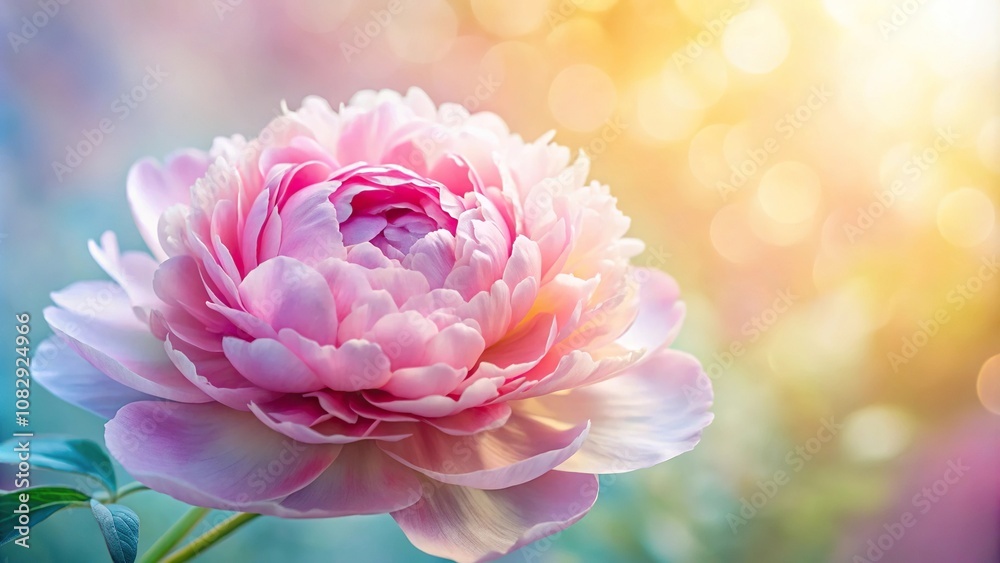 A vibrant peony bloom in full color, its lush petals a soft blend of pastel hues., horticulture, nature A vibrant peony bloom in full color, its lush petals a soft blend of pastel hues., horticulture, nature