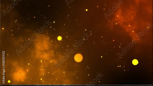 Effect of abstract gold particles gradually rising through bright bokeh