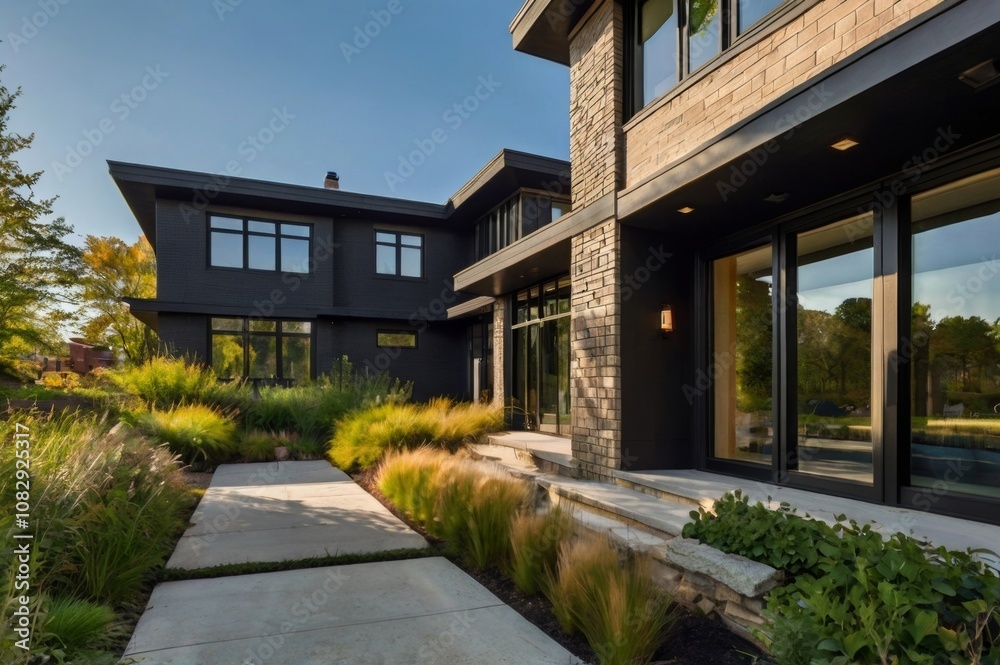 modern townhouse, black exterior, beautiful landscape modern townhouse, black exterior, beautiful landscape