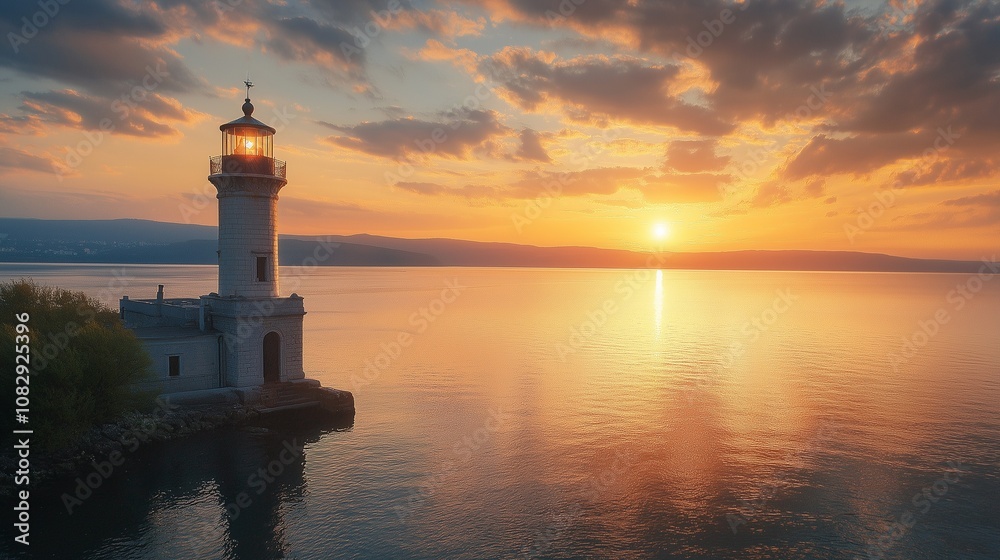 Lighthouse at Lake, Lake at sunrise