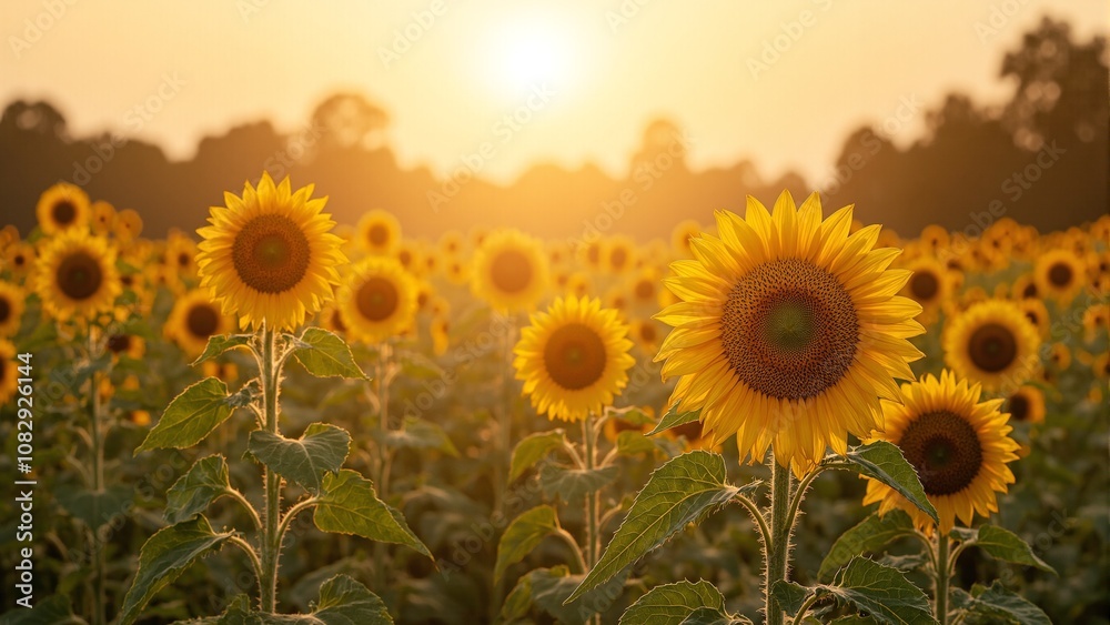 Obraz premium Sunflowers field basking in sunlight symbolizing vitality and growth