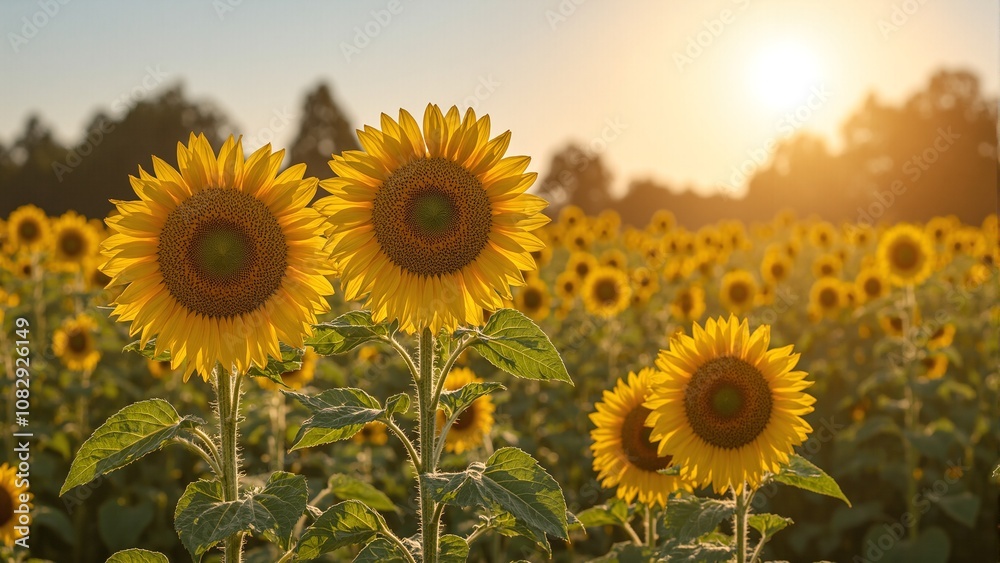 Fototapeta premium Sunflowers field basking in sunlight symbolizing vitality and growth