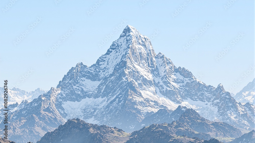 Obraz premium Majestic snow covered mountain peak against clear sky