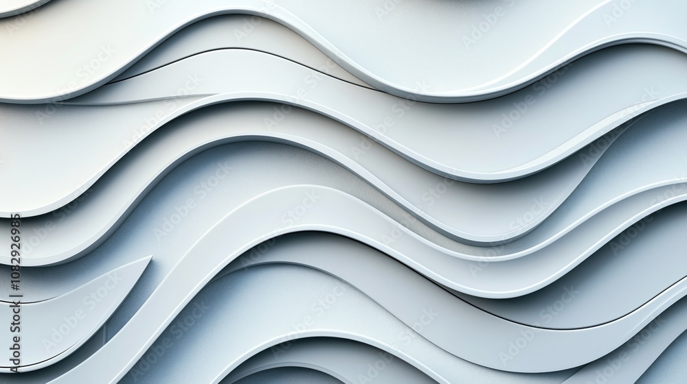Obraz premium Abstract composition of overlapping white wavy layers creating a three-dimensional effect with smooth curves and subtle shadows in a monochromatic color scheme.