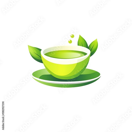 green tea cup logo isolated on white background, simple print style of drink, illustration design for international world tea day