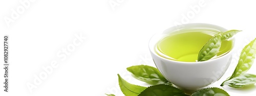 Wallpaper Mural close up of white cup with green tea and leaves isolated on white background, detox healthy drink, copy space, international world tea day Torontodigital.ca