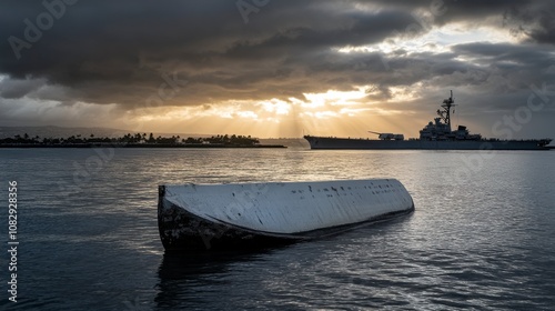 USS Arizona Memorial at Pearl Harbor under Dramatic Sky