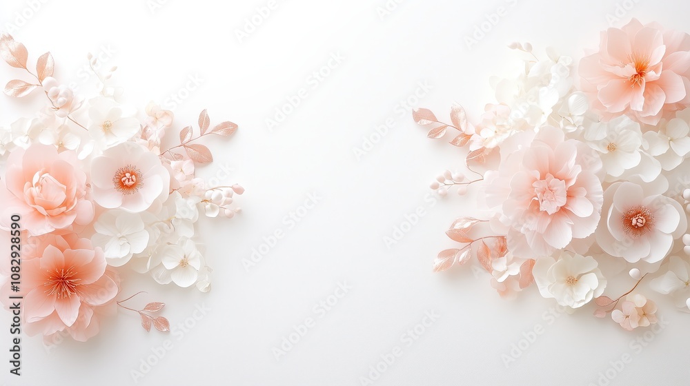 Elegant Floral Arrangement with Peach and White Flowers, white background Elegant Floral Arrangement with Peach and White Flowers, white background