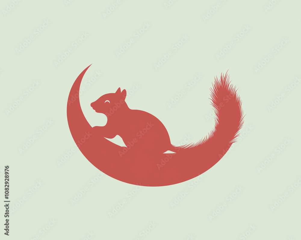 Artistic Red Squirrel Silhouette on a Green Crescent Background Artistic Red Squirrel Silhouette on a Green Crescent Background