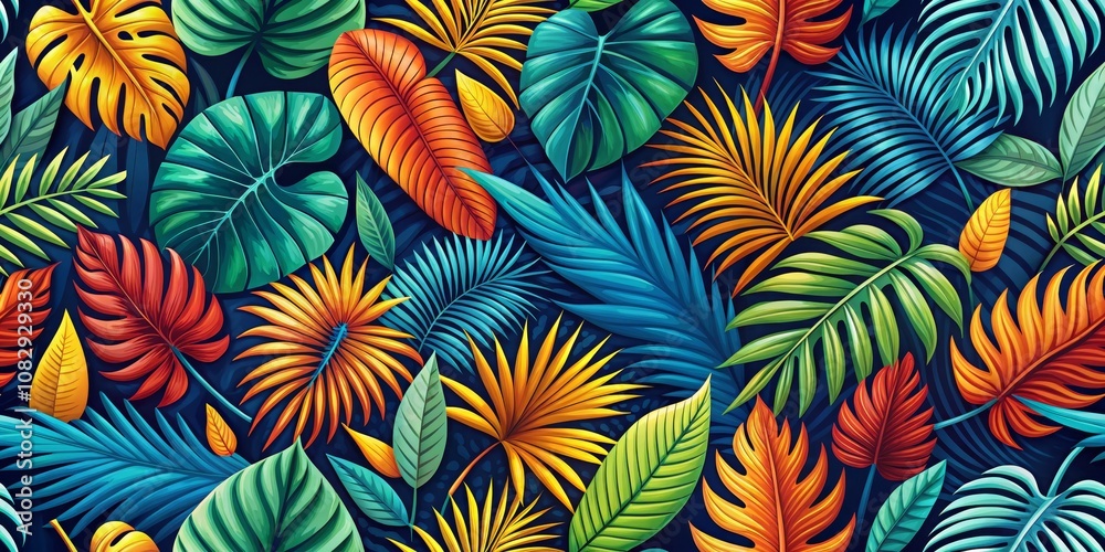 Tropical Leaf Pattern - Vibrant Colors and Lush Foliage, tropical, pattern
