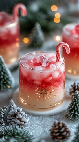 Festive cocktail served in elegant glass with seasonal decorations and ice sp...