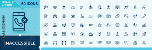 Inaccessible linear icon collection. Featuring close, safety, block, safe, stroke, system and more. Perfect for logos and infographics. Editable vector outline and solid icons.