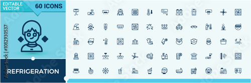 Refrigeration icon set. Containing air, cool, cold, ice, cooling, filter, condition and more. Simple icon designs. Editable vector icon and illustration.