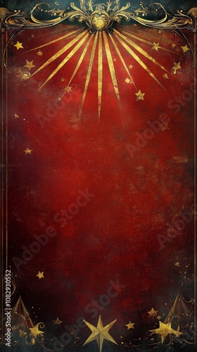 Background with red and gold colors featuring stars and beams for event decor...