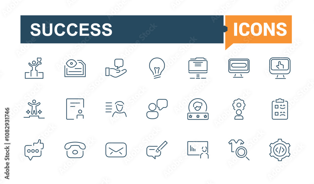 Success vector line icon set. Includes thin line development, career, prize, medal, man, success and more. Set of line pictogram. Editable vector stroke. Success vector line icon set. Includes thin line development, career, prize, medal, man, success and more. Set of line pictogram. Editable vector stroke.