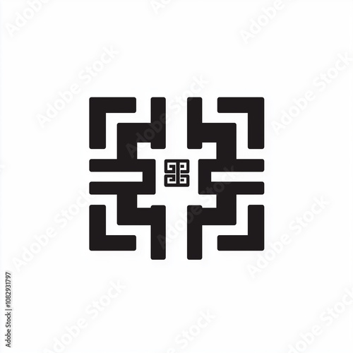 Geometric Black and White Pattern Square Maze Design