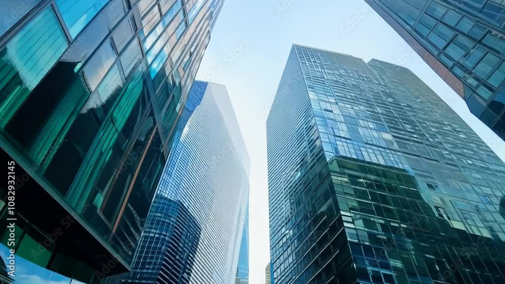Low Angle View of Modern Office Buildings Under Clear Sky Generative AI Low Angle View of Modern Office Buildings Under Clear Sky Generative AI
