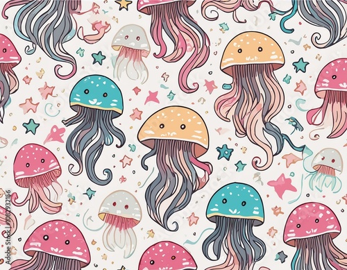Colorful jellyfish pattern wallpaper background