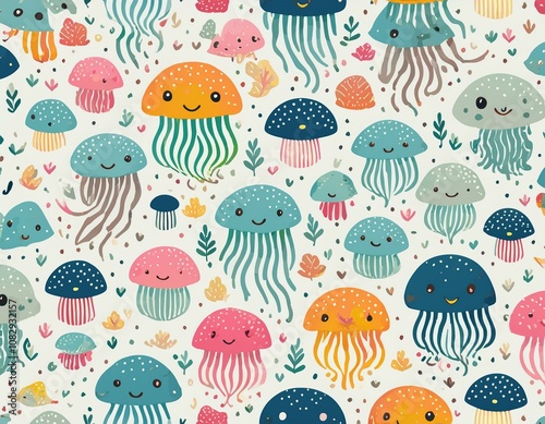 Colorful jellyfish pattern wallpaper background