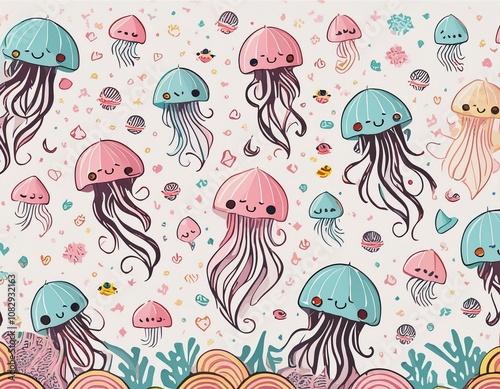Colorful jellyfish pattern wallpaper background