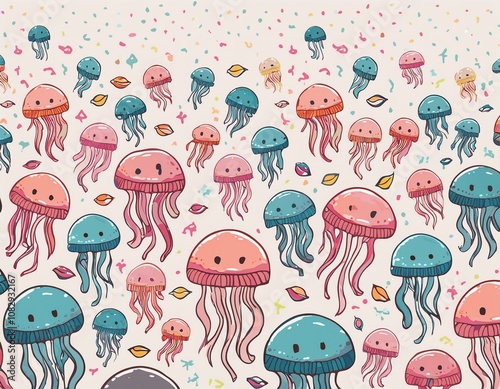 Colorful jellyfish pattern wallpaper background