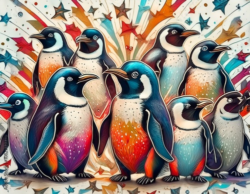 Colorful penguin background