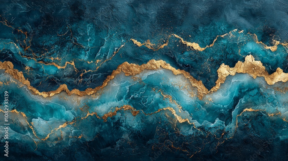 Abstract artwork featuring swirling turquoise and gold patterns. Abstract artwork featuring swirling turquoise and gold patterns.