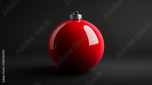 A shiny red Christmas ornament resting on a dark surface ready for festive de...