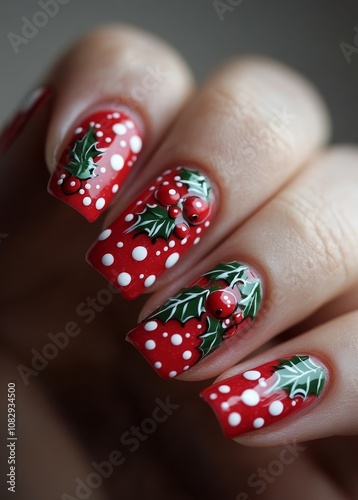 Creative holiday nail art design featuring festive colors and decorations for...