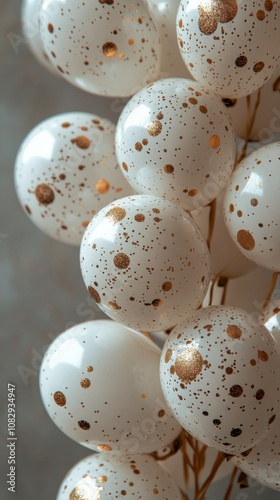 Festive collection of white and gold balloons for a joyful celebration in a p...