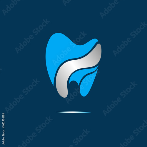 Tooth logo for dental, oral care, health and cosmetic product brand. Organic style eco friendly dentist icon. Stomatology sign isolated on dark background. Endodontic root canal treatment.