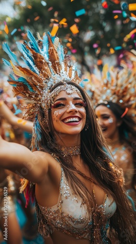 A vibrant celebration of joy at a colorful festival in a lively outdoor setting