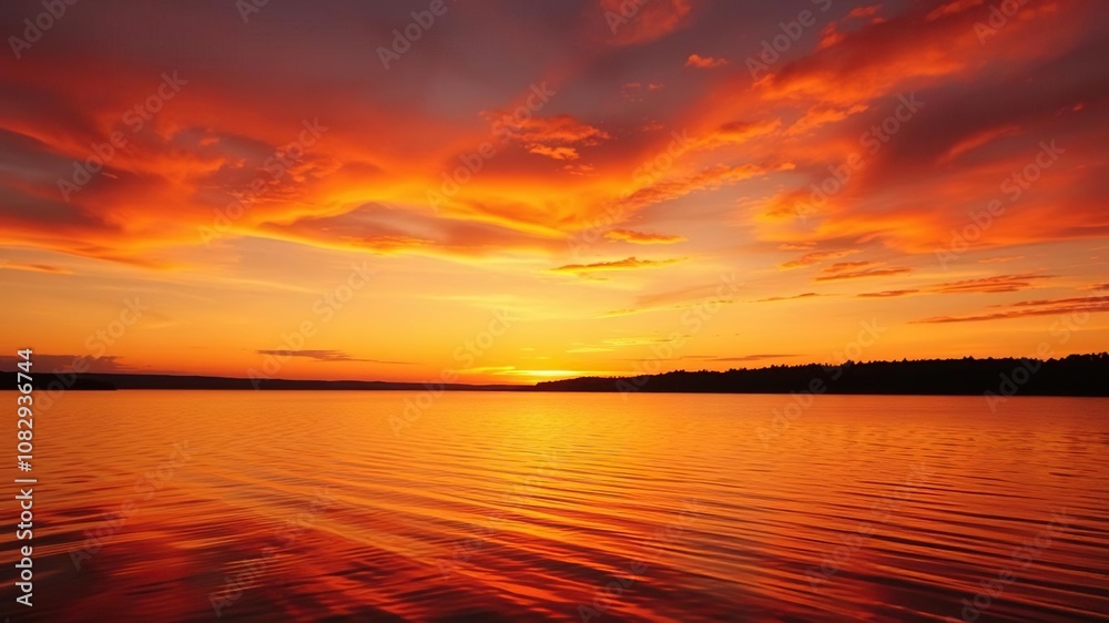 A beautiful lake scene at sunset with a warm orange glow and scattered gold lights reflecting off the water, golden reflections, orange hues, water reflections A beautiful lake scene at sunset with a warm orange glow and scattered gold lights reflecting off the water, golden reflections, orange hues, water reflections